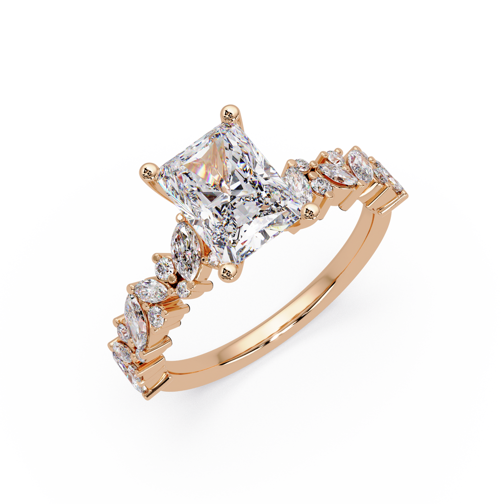 Nature-Inspired Princess Diamond Engagement Ring with Marquise & Round Accent Stones