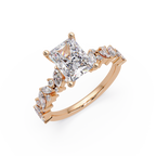 Nature-Inspired Princess Diamond Engagement Ring with Marquise & Round Accent Stones