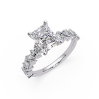 Nature-Inspired Princess Diamond Engagement Ring with Marquise & Round Accent Stones