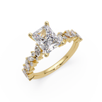 Nature-Inspired Princess Diamond Engagement Ring with Marquise & Round Accent Stones