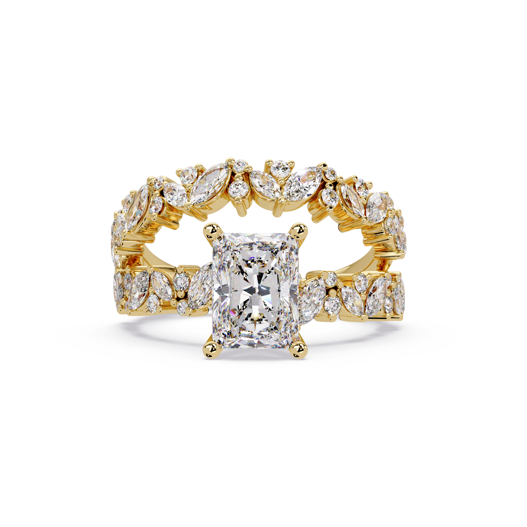 Nature-Inspired Princess Diamond Engagement Ring with Marquise & Round Accent Stones