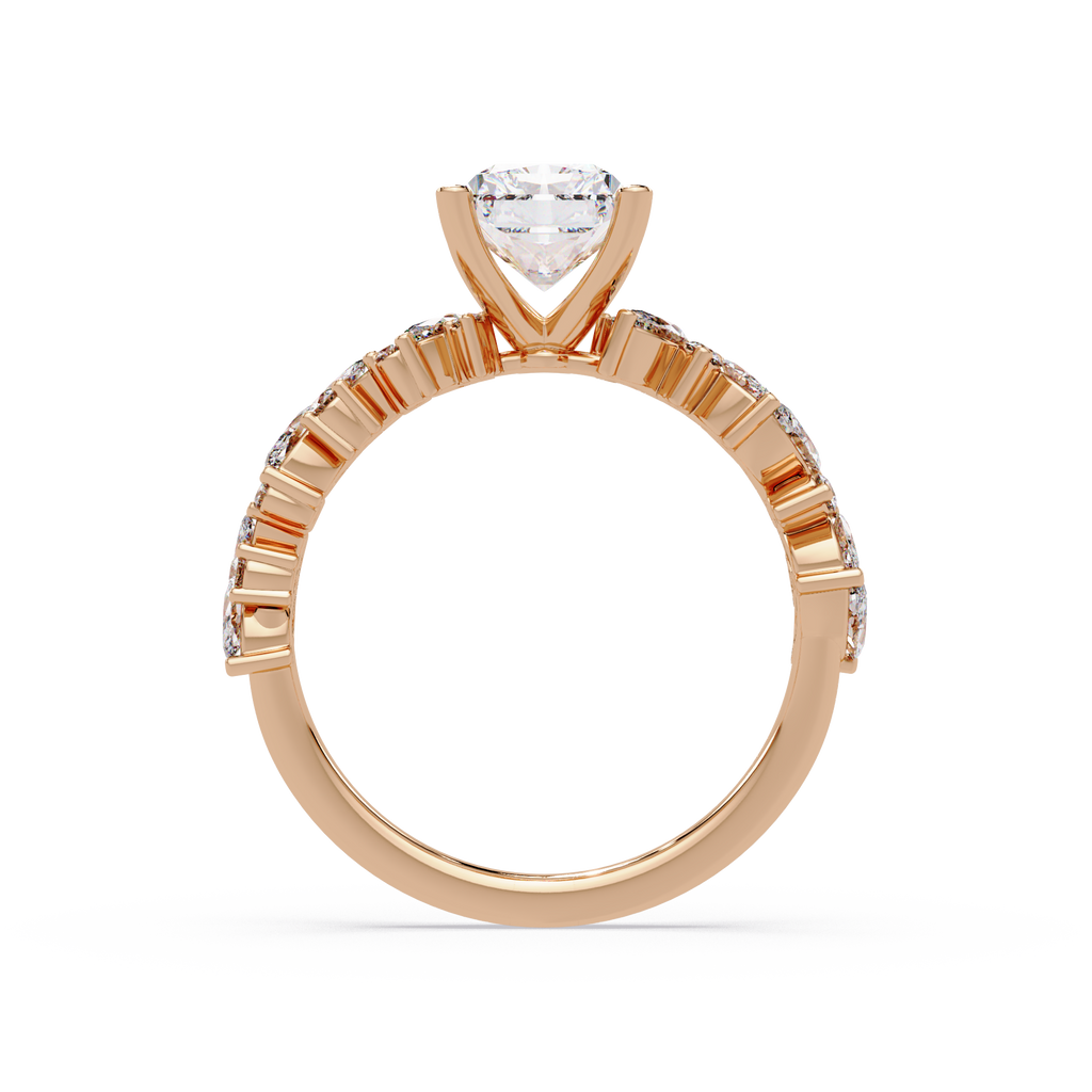 Nature-Inspired Princess Diamond Engagement Ring with Marquise & Round Accent Stones