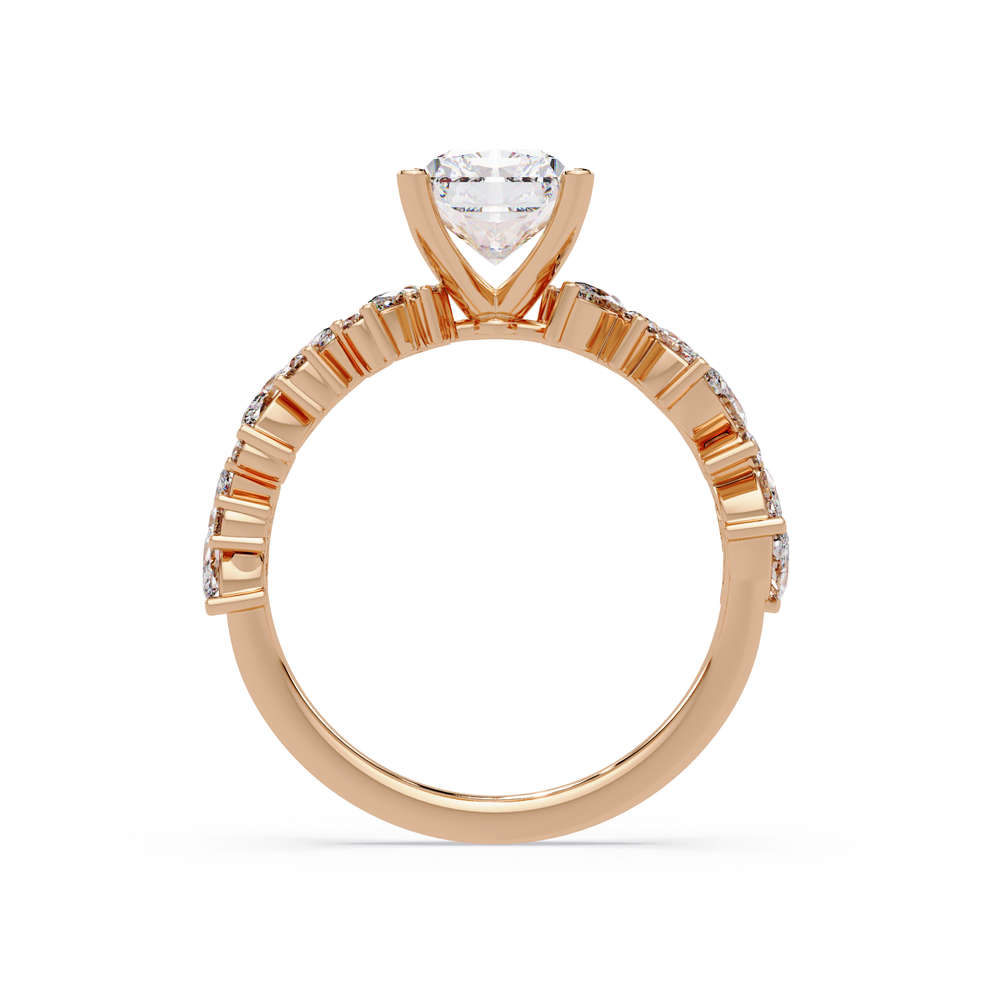Nature-Inspired Princess Diamond Engagement Ring with Marquise & Round Accent Stones