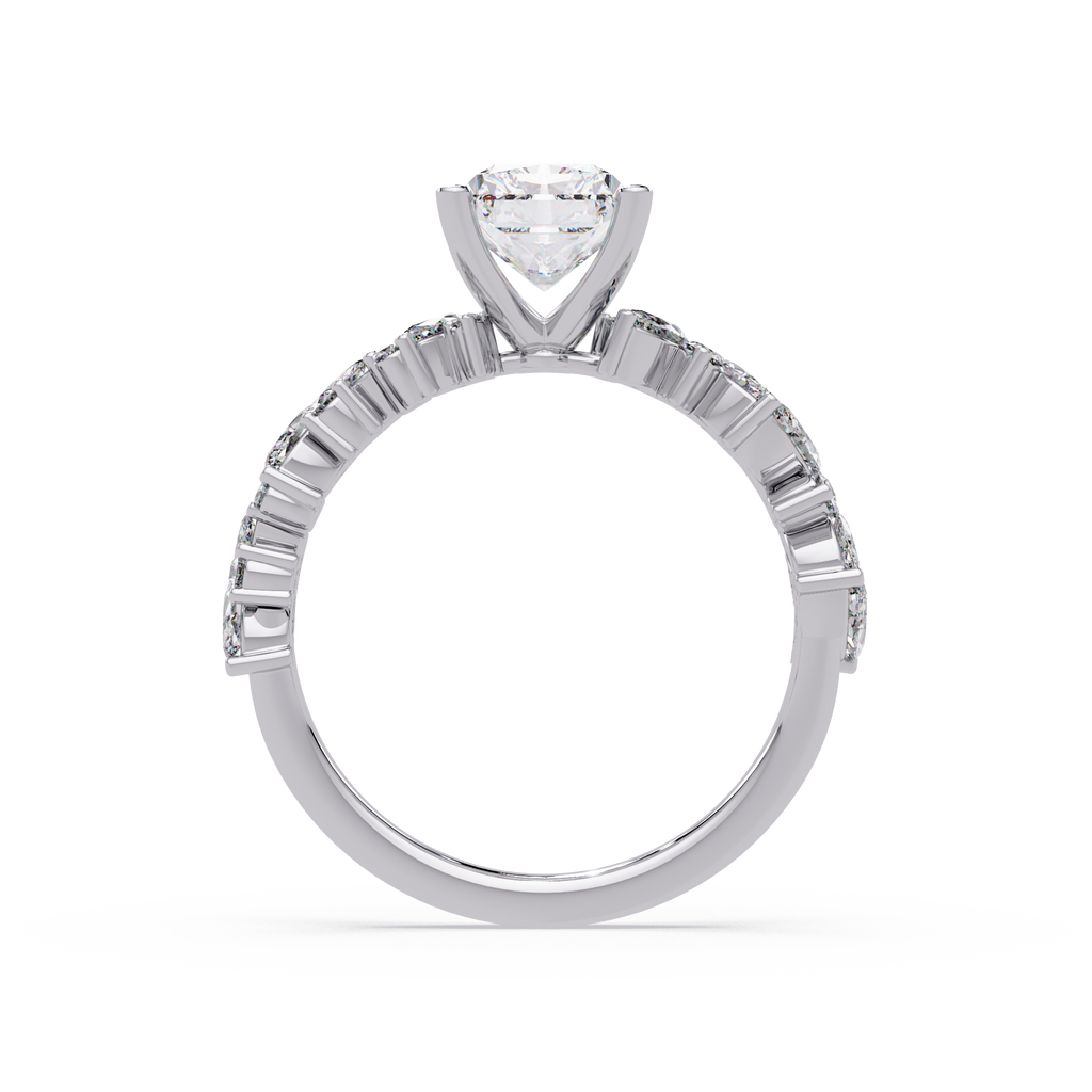 Nature-Inspired Princess Diamond Engagement Ring with Marquise & Round Accent Stones