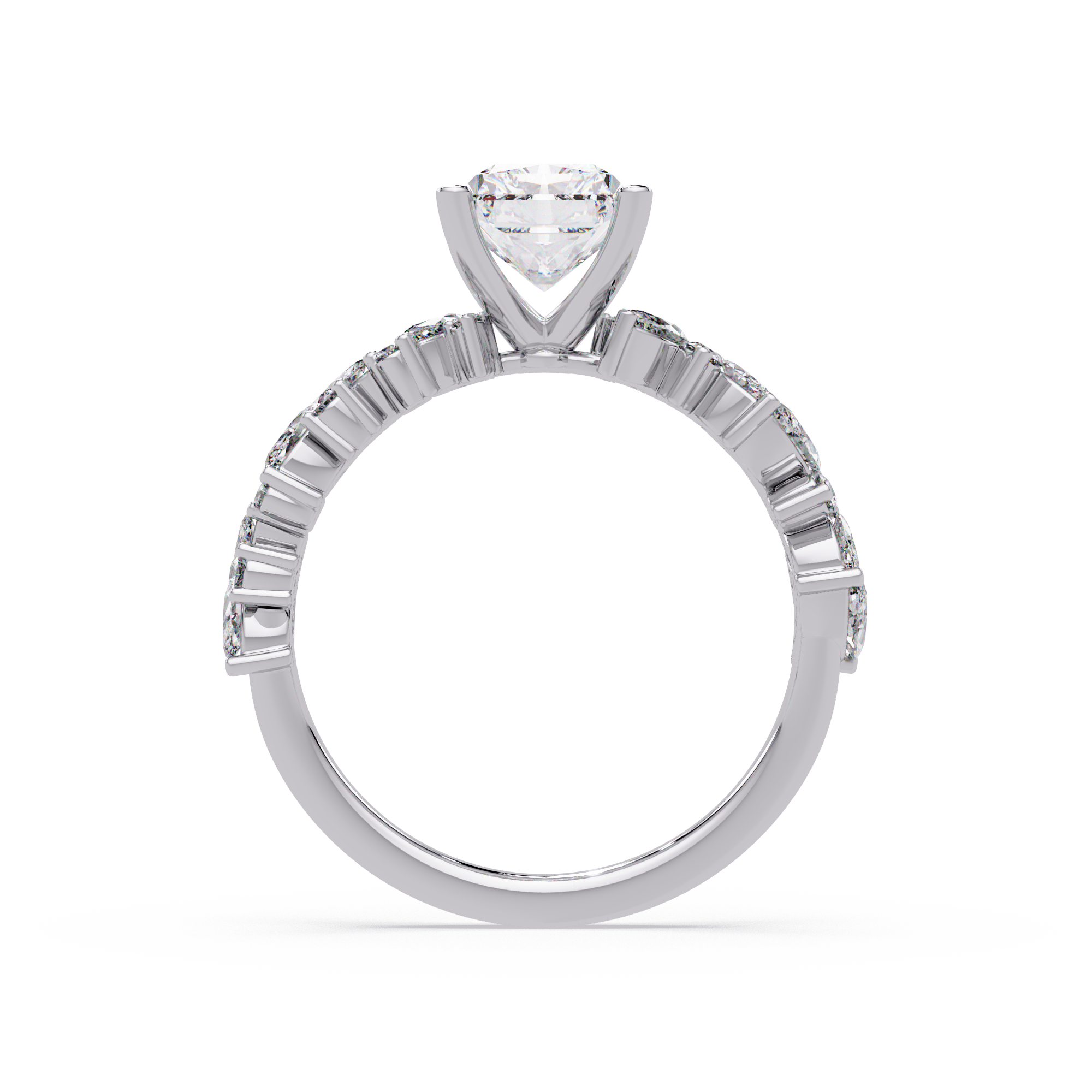 Nature-Inspired Princess Diamond Engagement Ring with Marquise & Round Accent Stones