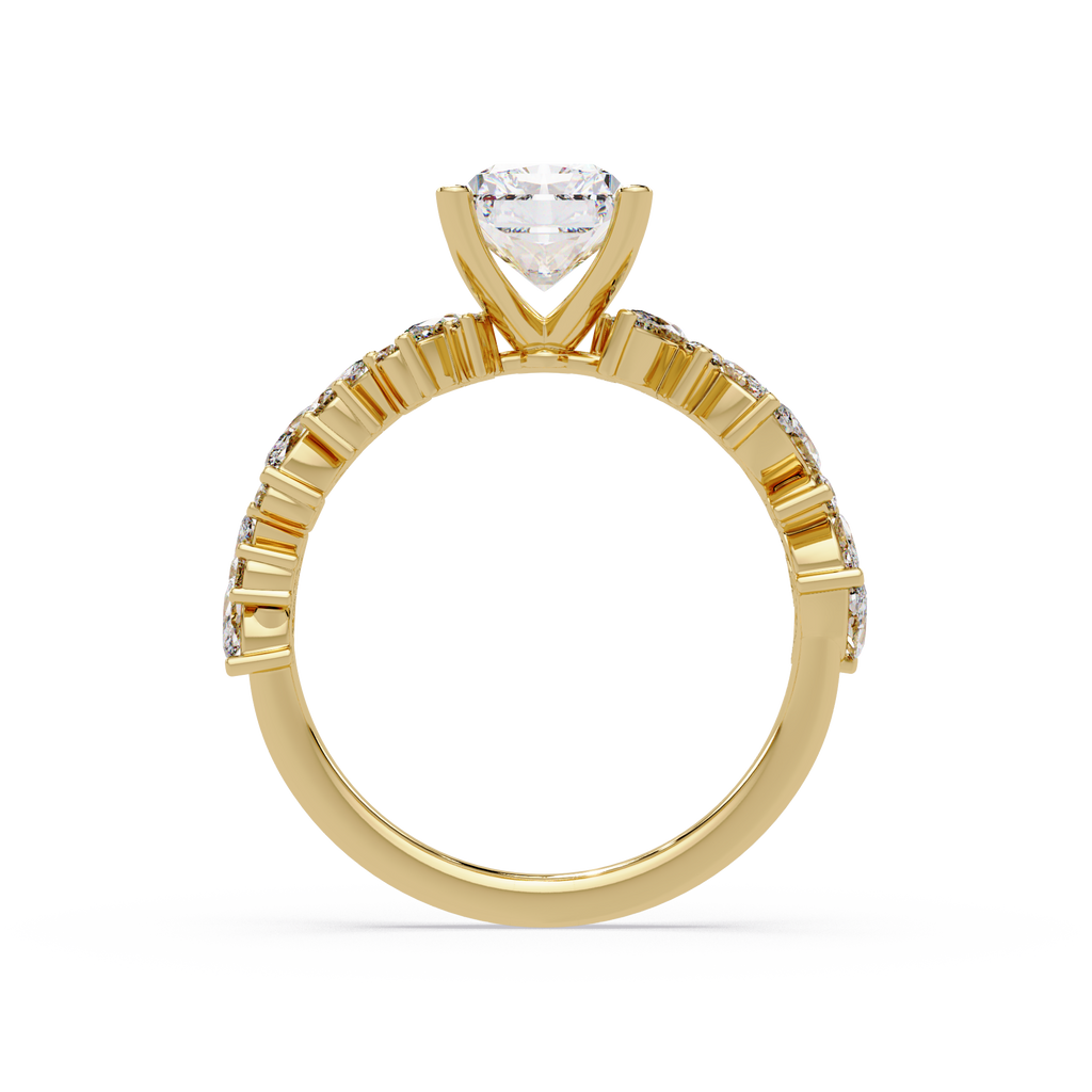 Nature-Inspired Princess Diamond Engagement Ring with Marquise & Round Accent Stones
