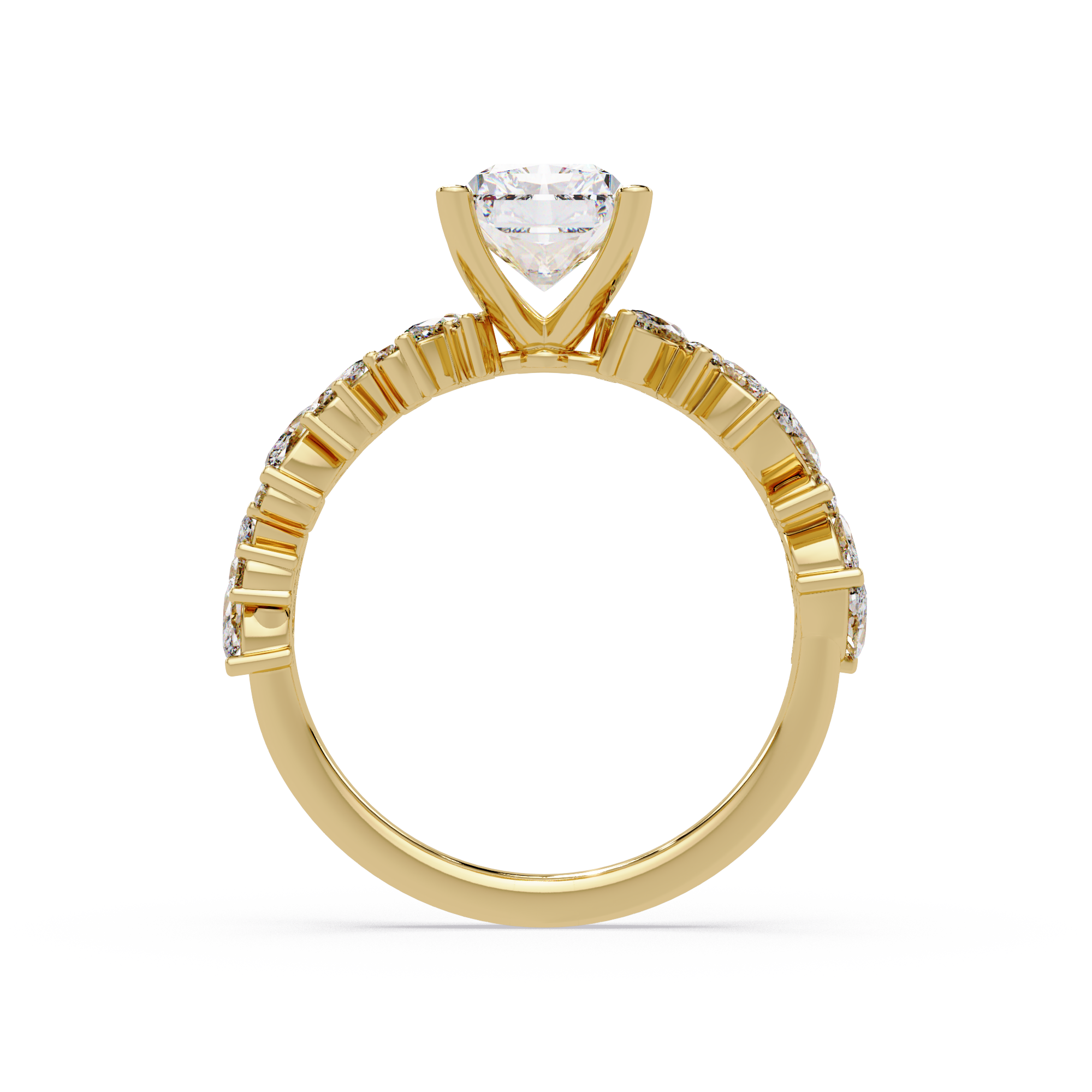 Nature-Inspired Princess Diamond Engagement Ring with Marquise & Round Accent Stones