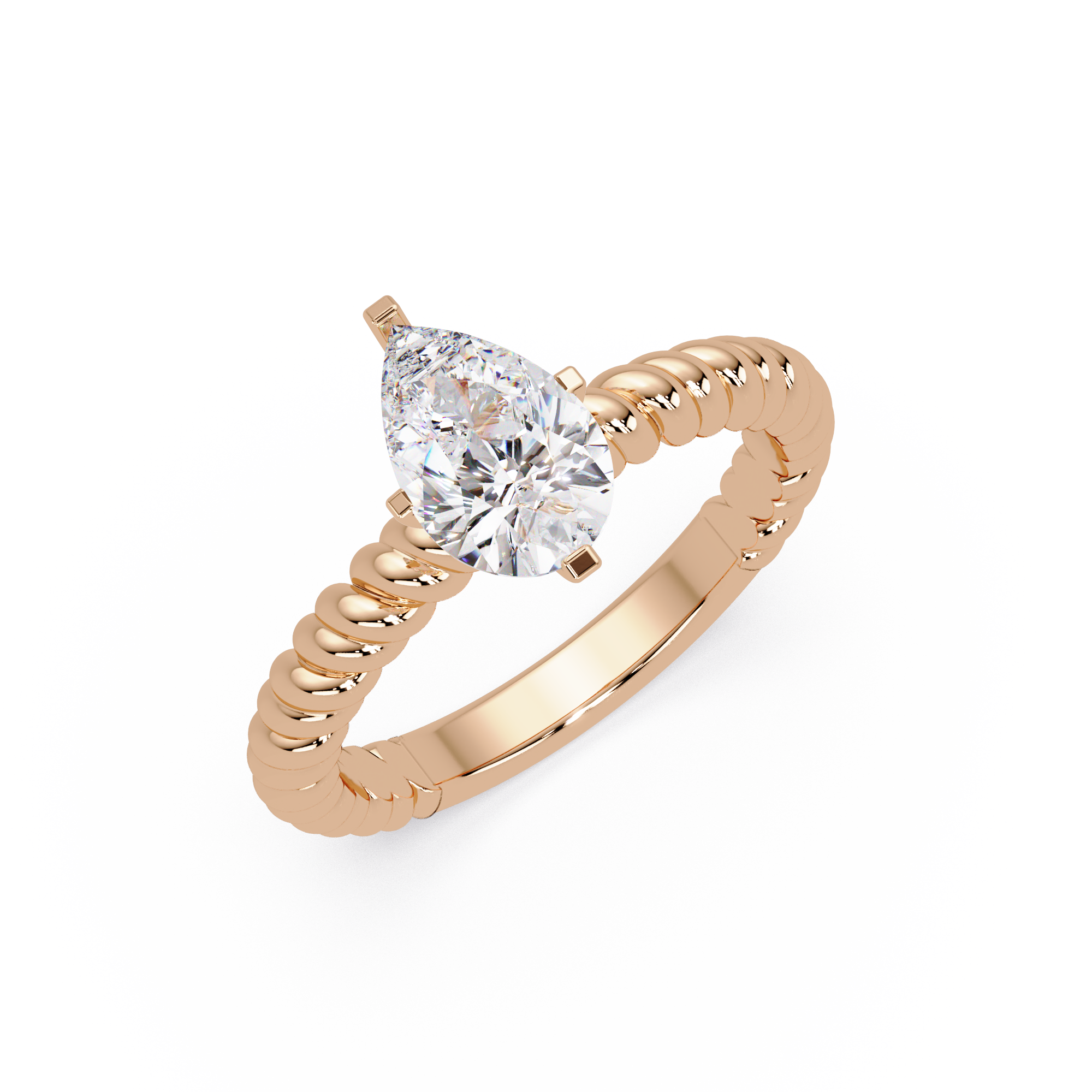 Twisted Rope Pear Diamond Solitaire Engagement Ring