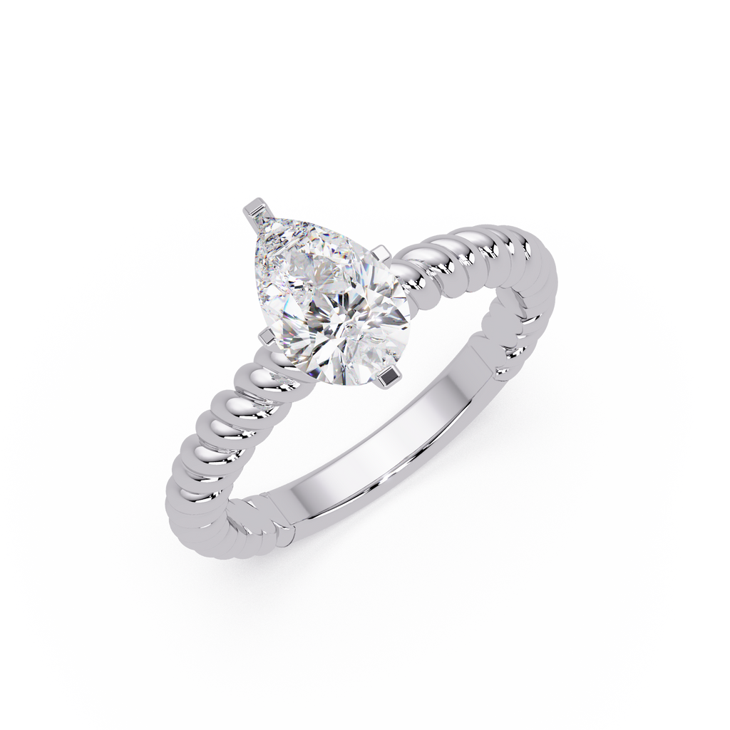 Twisted Rope Pear Diamond Solitaire Engagement Ring