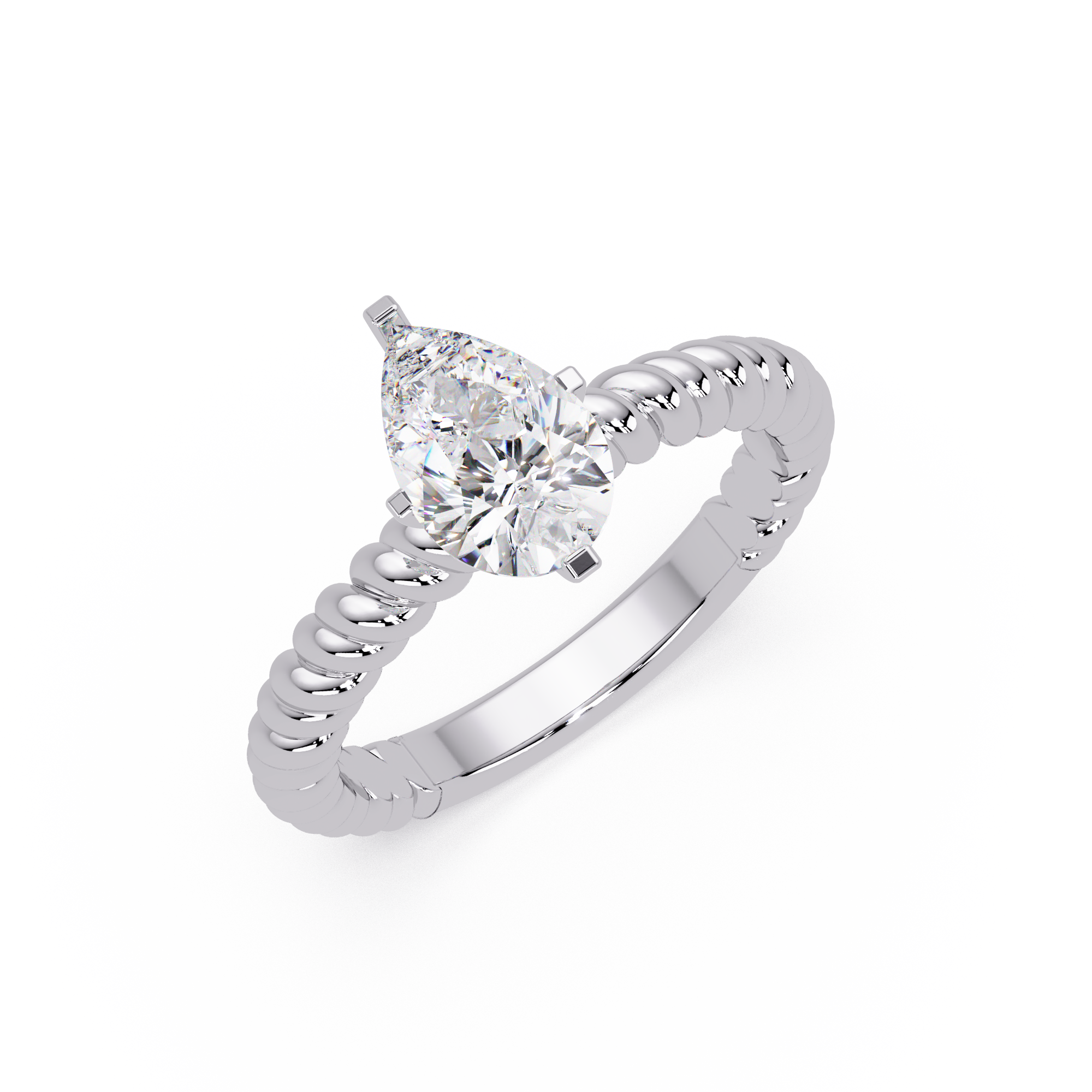 Twisted Rope Pear Diamond Solitaire Engagement Ring