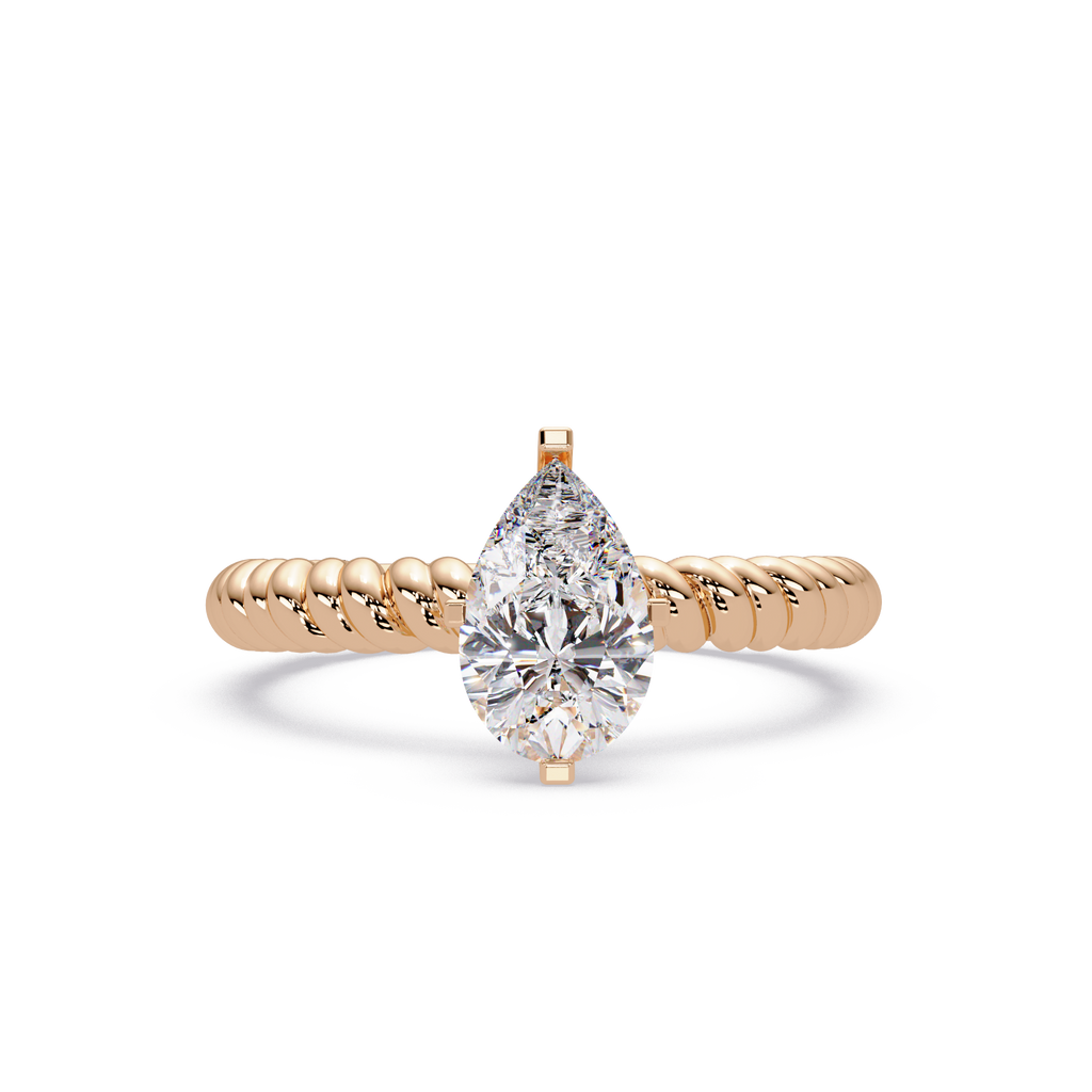 Twisted Rope Pear Diamond Solitaire Engagement Ring