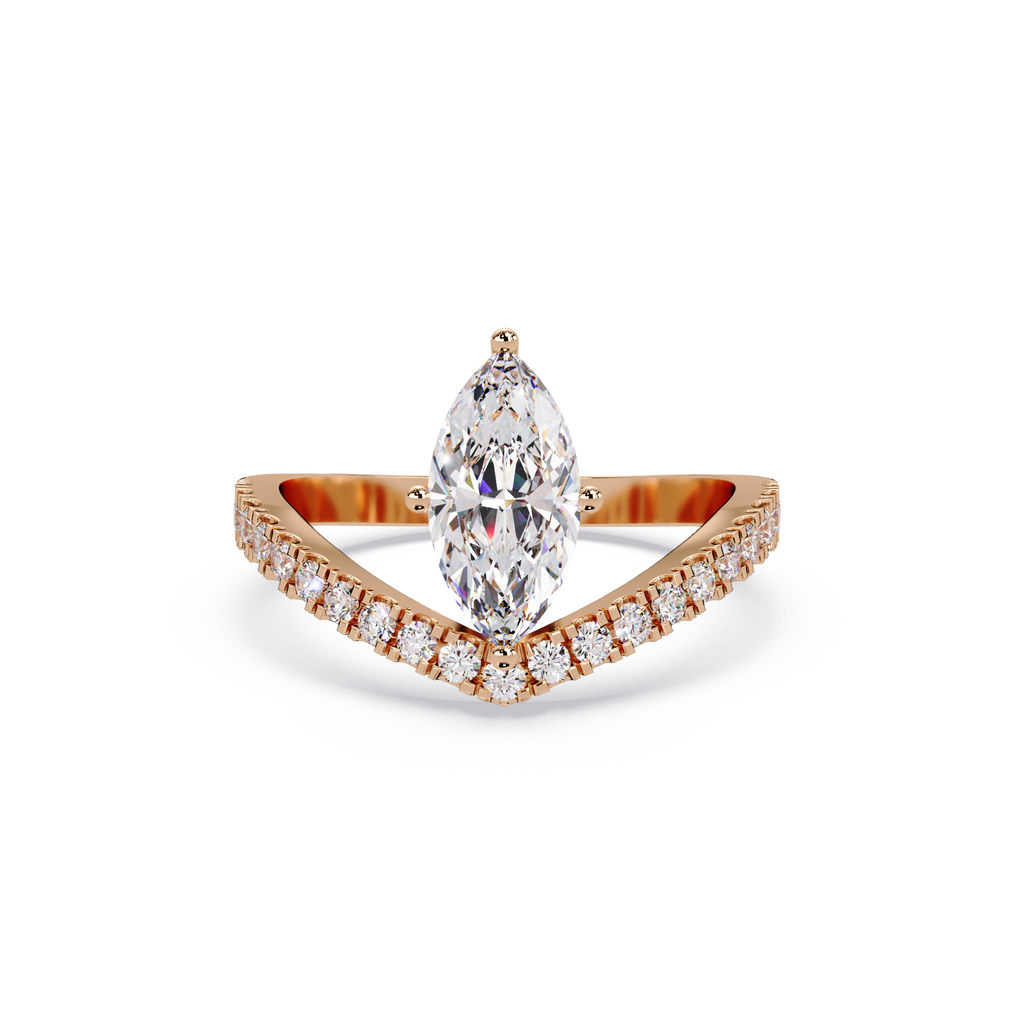 Modern Bypass Marquise Diamond Engagement Ring with Pavé Band