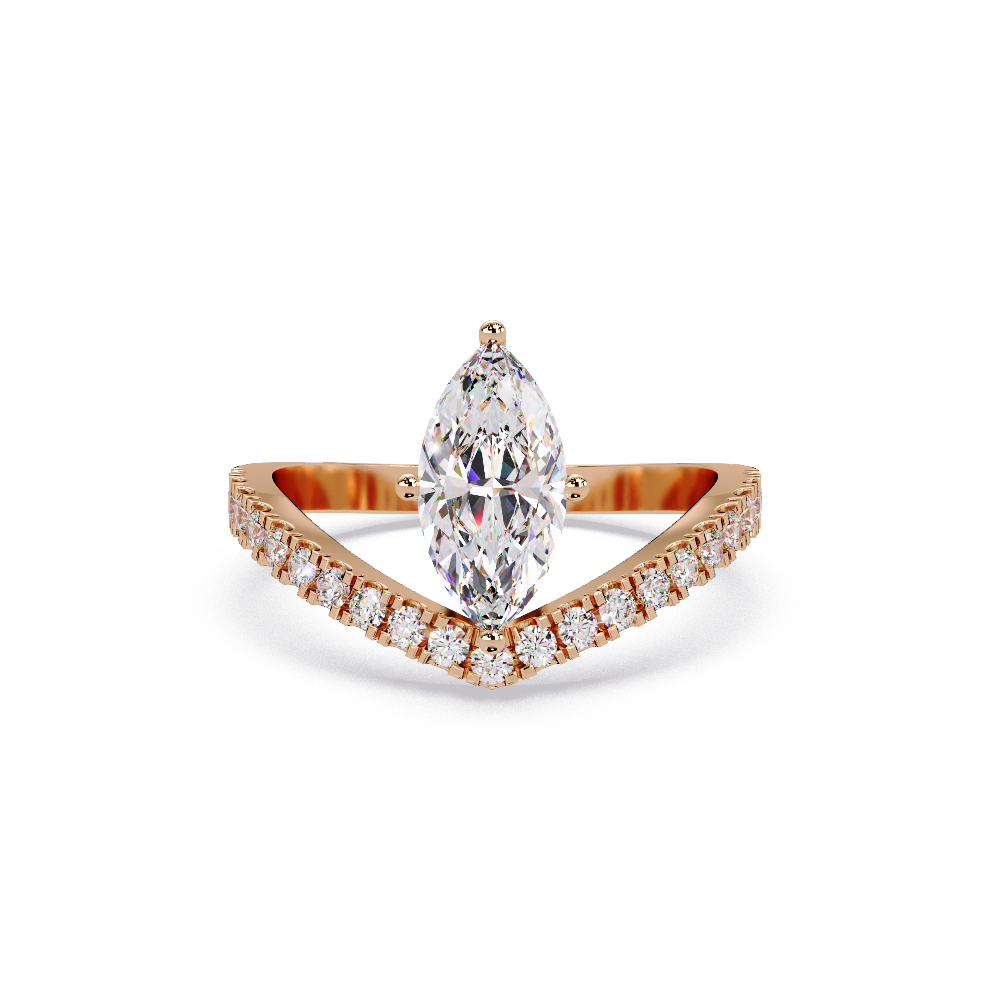 Modern Bypass Marquise Diamond Engagement Ring with Pavé Band
