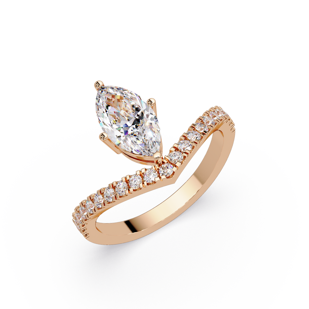 Modern Bypass Marquise Diamond Engagement Ring with Pavé Band