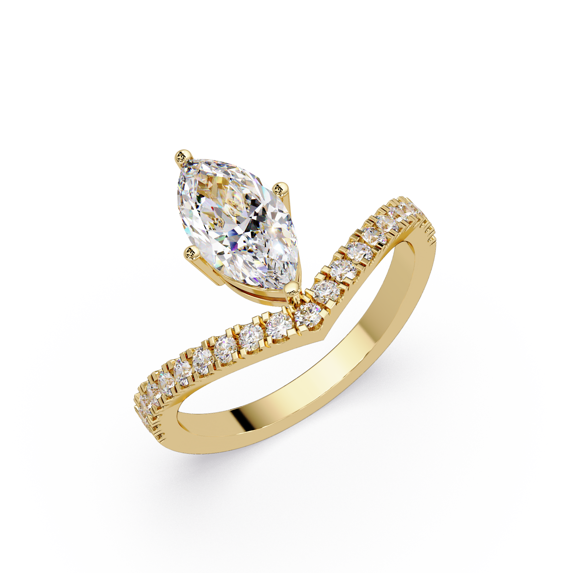 Modern Bypass Marquise Diamond Engagement Ring with Pavé Band
