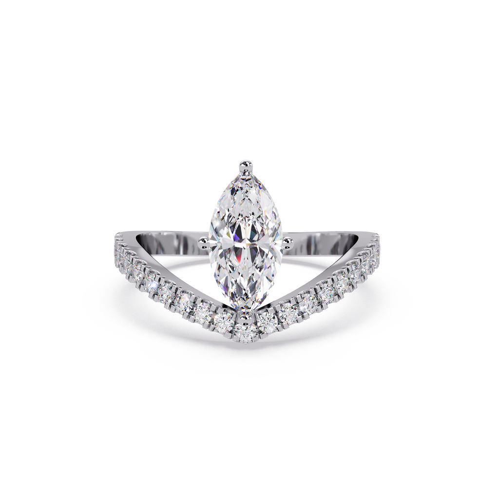 Modern Bypass Marquise Diamond Engagement Ring with Pavé Band