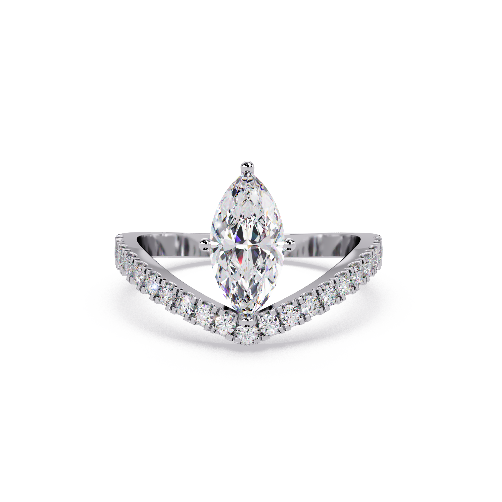 Modern Bypass Marquise Diamond Engagement Ring with Pavé Band