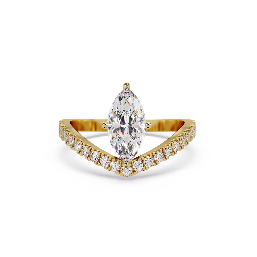 Modern Bypass Marquise Diamond Engagement Ring with Pavé Band