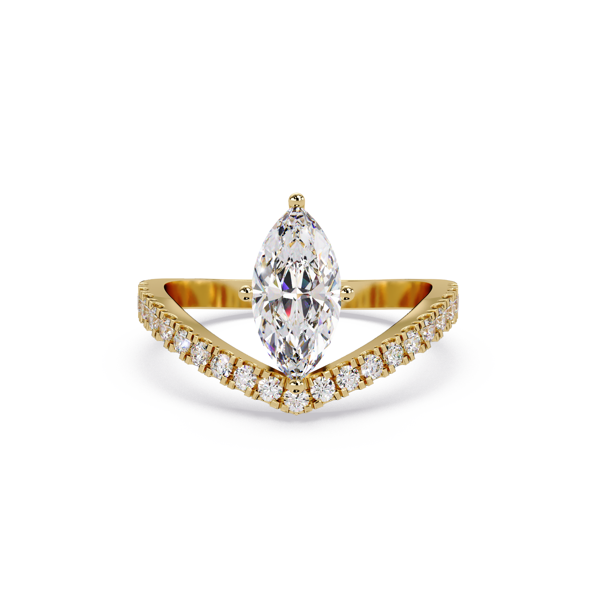 Modern Bypass Marquise Diamond Engagement Ring with Pavé Band