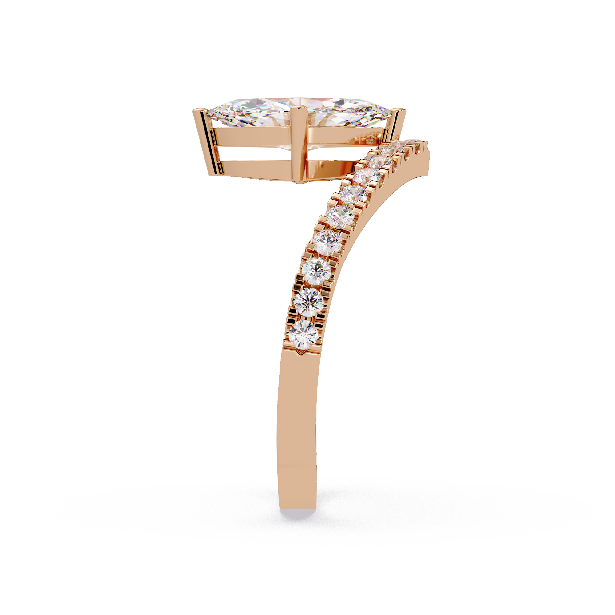 Modern Bypass Marquise Diamond Engagement Ring with Pavé Band