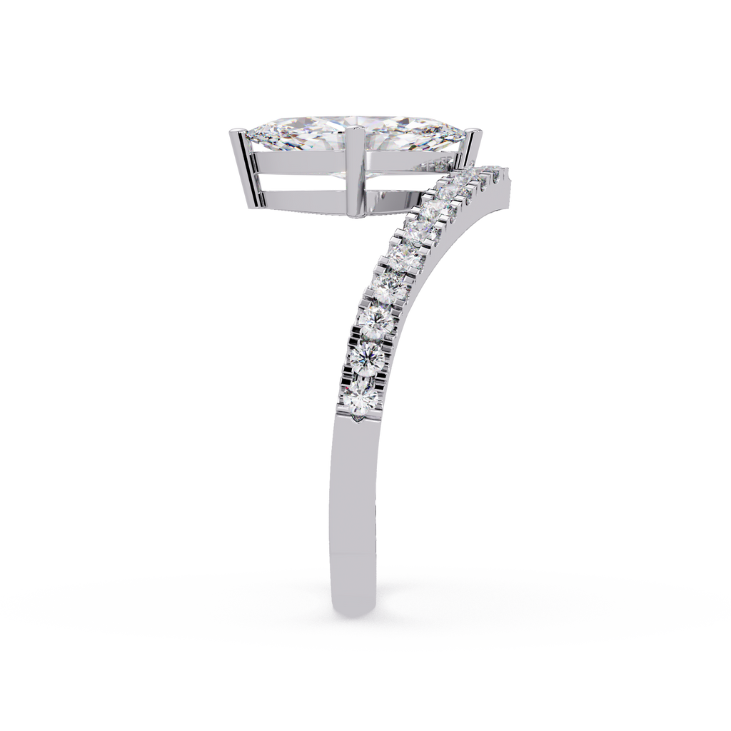 Modern Bypass Marquise Diamond Engagement Ring with Pavé Band