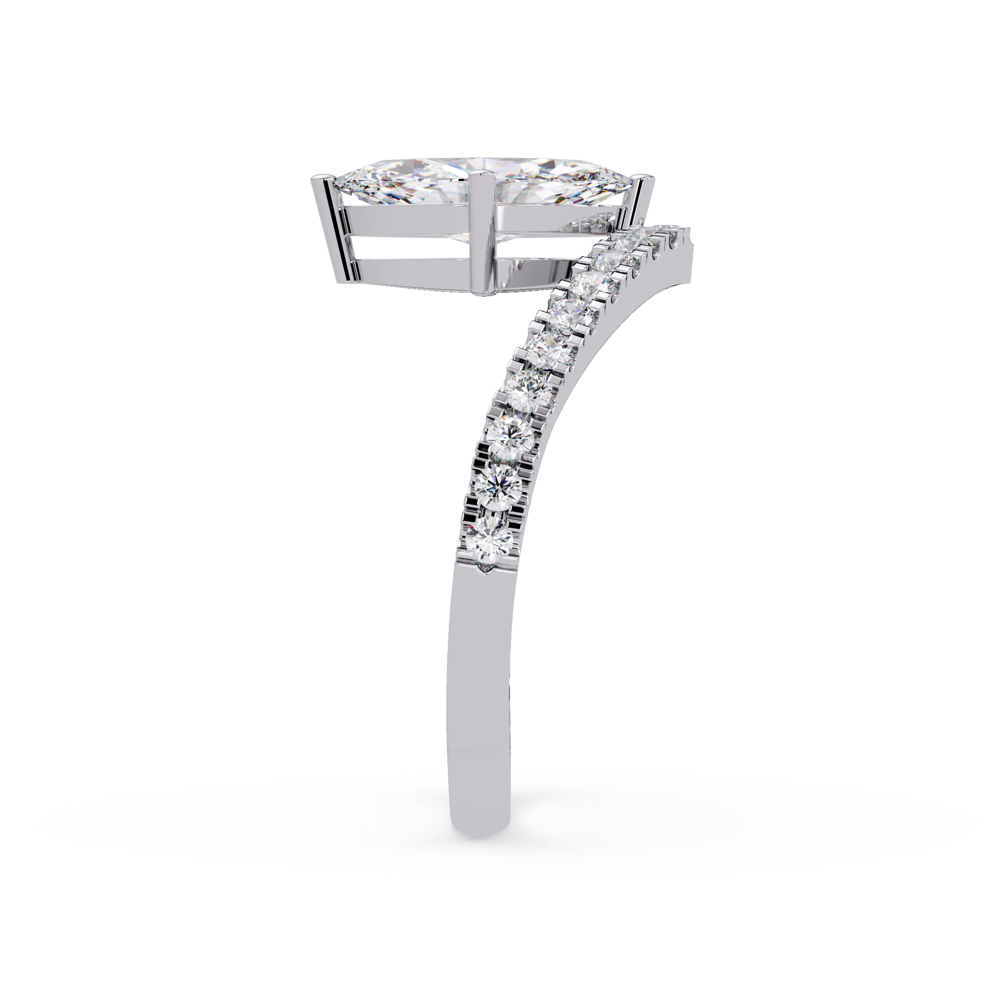 Modern Bypass Marquise Diamond Engagement Ring with Pavé Band