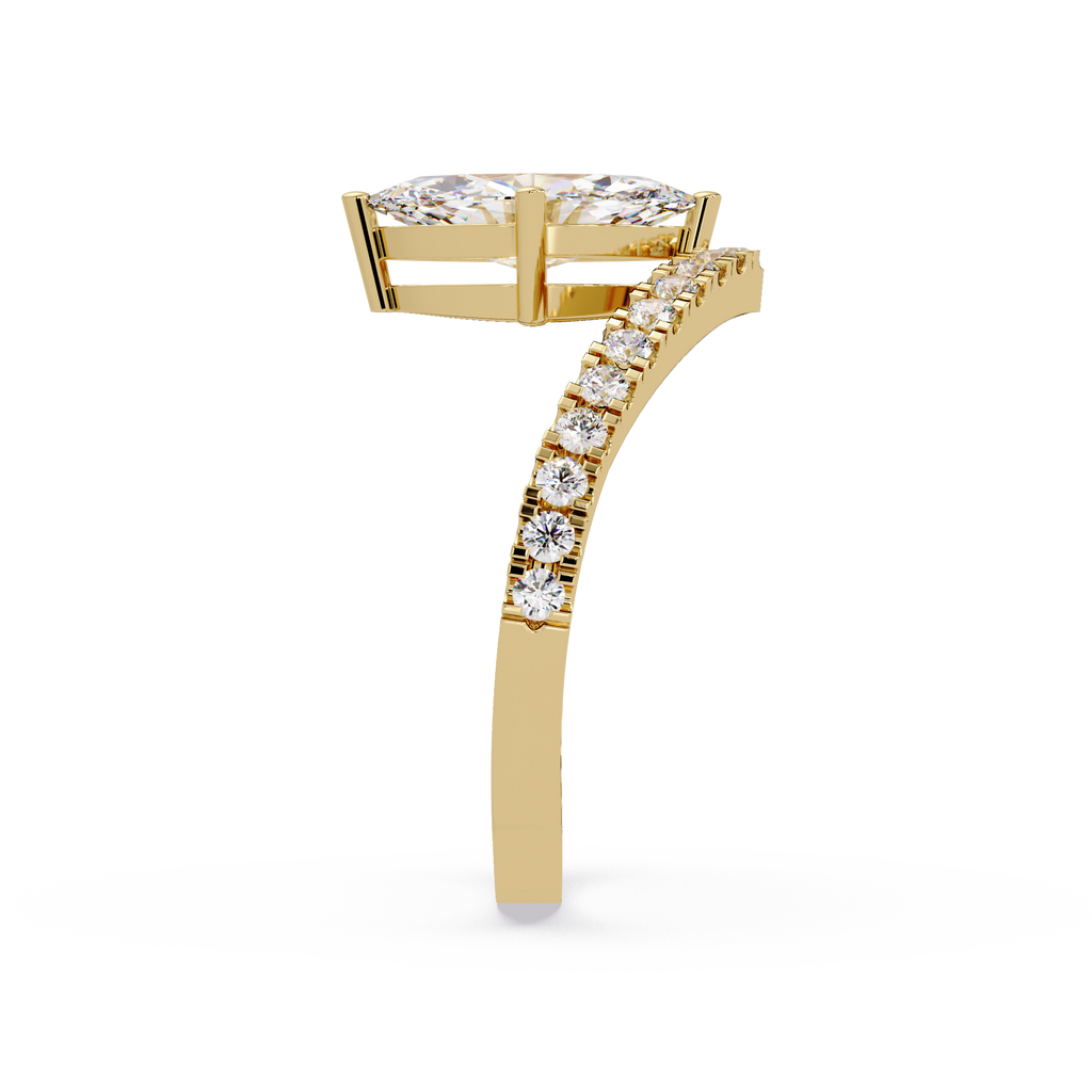 Modern Bypass Marquise Diamond Engagement Ring with Pavé Band