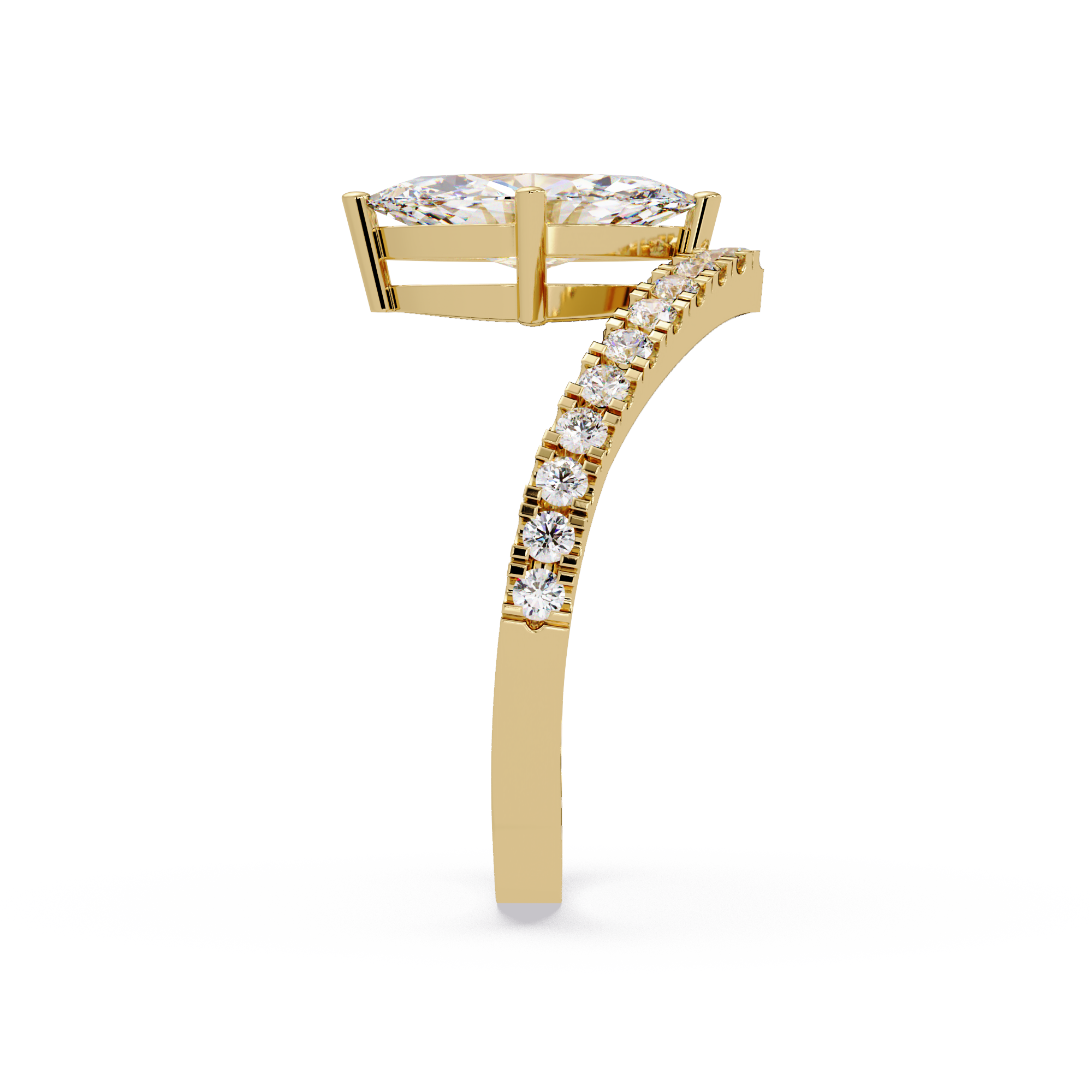 Modern Bypass Marquise Diamond Engagement Ring with Pavé Band