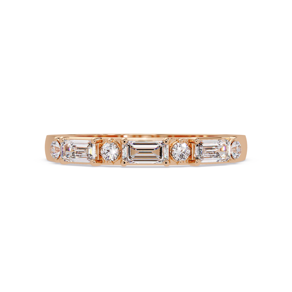 Emerald & Round Diamond Wedding Band | Alternating Emerald Cut Diamond Anniversary Ring