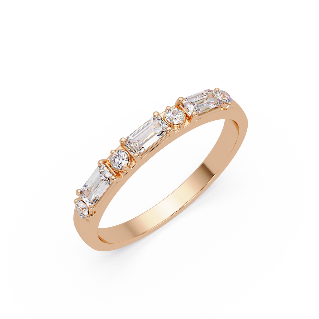 Emerald & Round Diamond Wedding Band | Alternating Emerald Cut Diamond Anniversary Ring