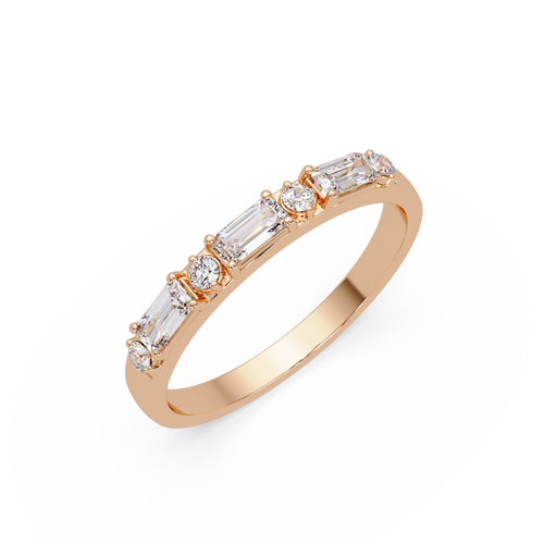 Emerald & Round Diamond Wedding Band | Alternating Emerald Cut Diamond Anniversary Ring