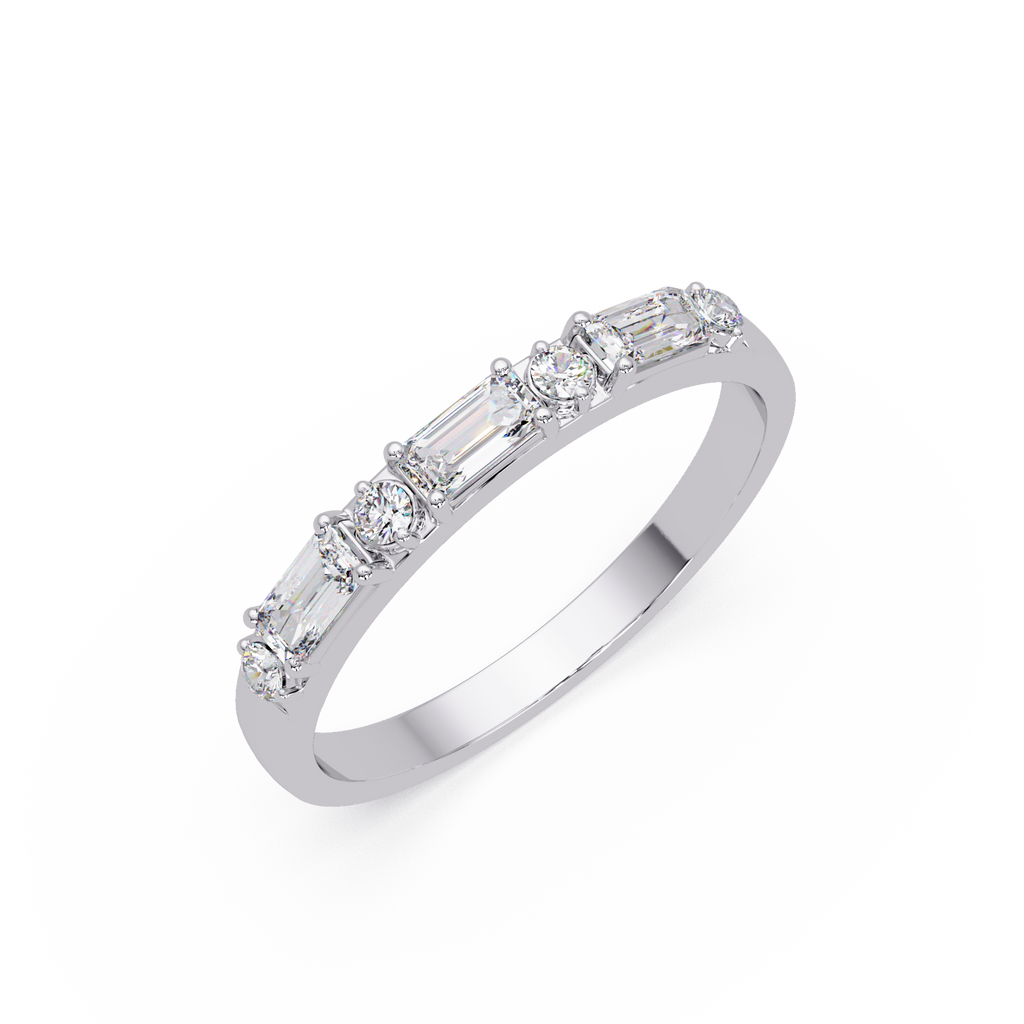 Emerald & Round Diamond Wedding Band | Alternating Emerald Cut Diamond Anniversary Ring