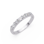 Emerald & Round Diamond Wedding Band | Alternating Emerald Cut Diamond Anniversary Ring