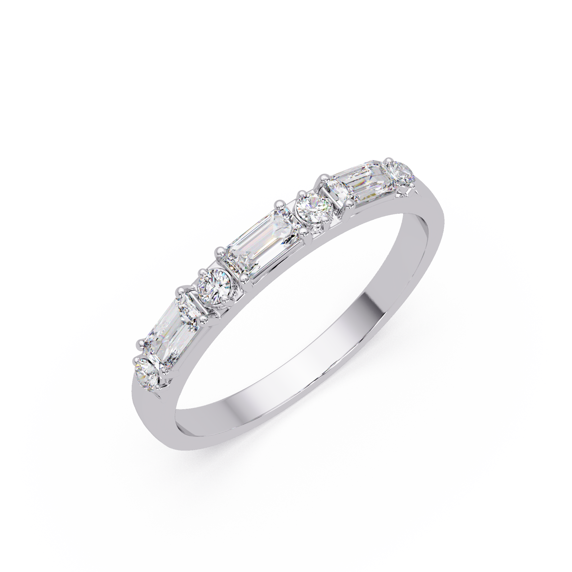 Emerald & Round Diamond Wedding Band | Alternating Emerald Cut Diamond Anniversary Ring