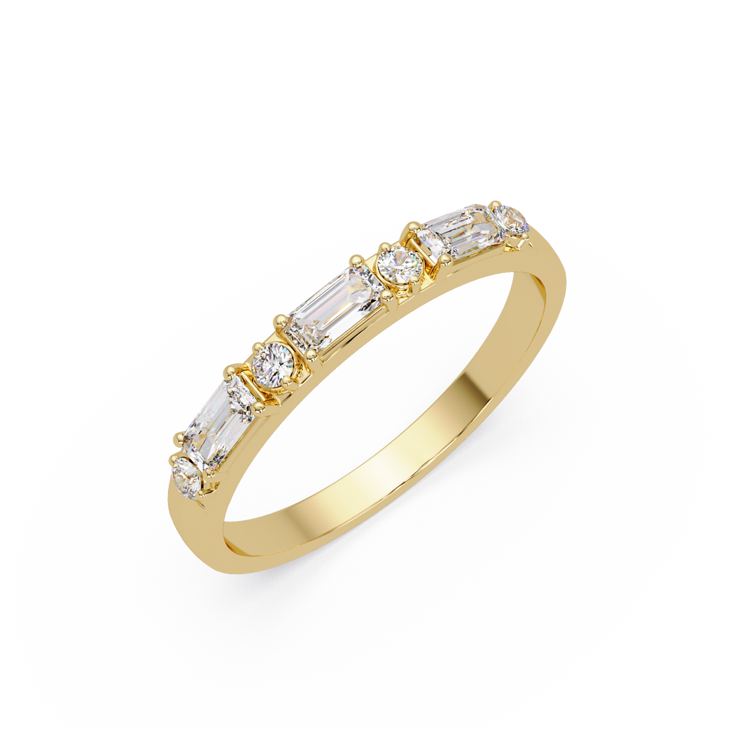 Emerald & Round Diamond Wedding Band | Alternating Emerald Cut Diamond Anniversary Ring