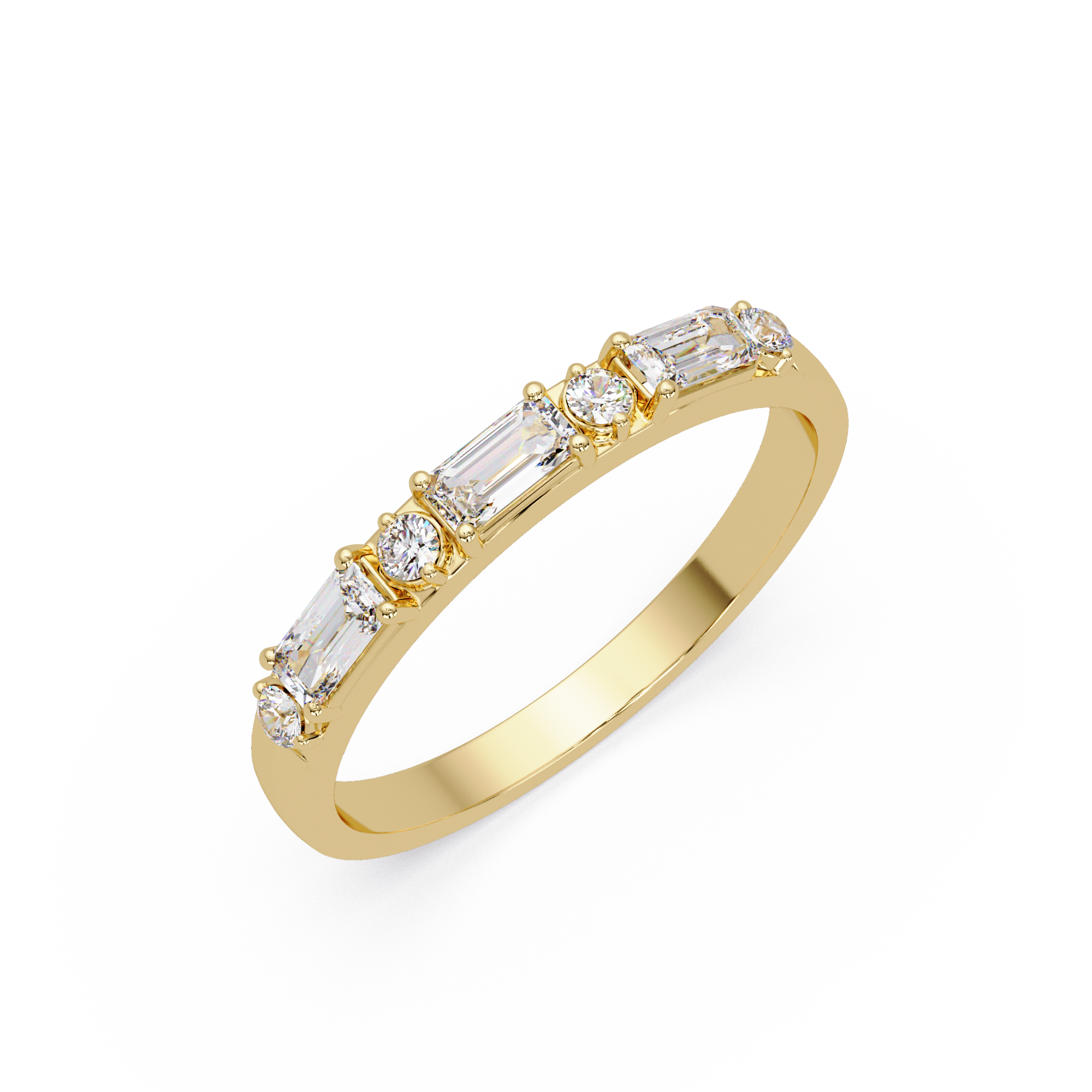 Emerald & Round Diamond Wedding Band | Alternating Emerald Cut Diamond Anniversary Ring