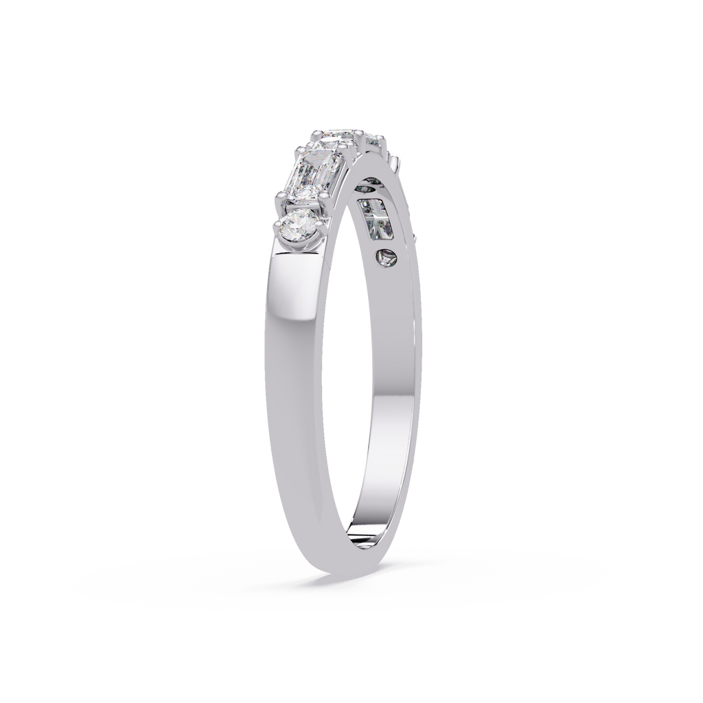Emerald & Round Diamond Wedding Band | Alternating Emerald Cut Diamond Anniversary Ring
