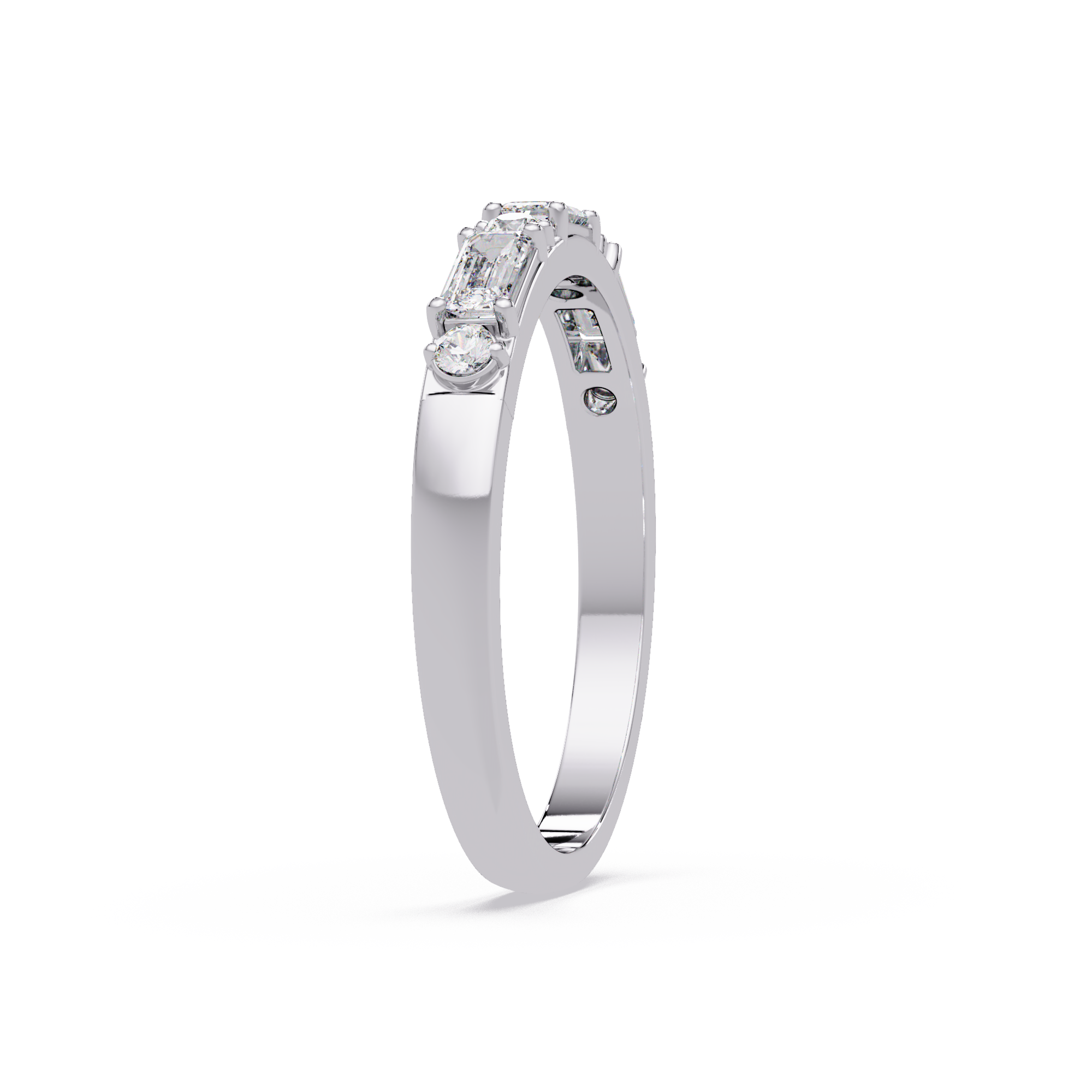 Emerald & Round Diamond Wedding Band | Alternating Emerald Cut Diamond Anniversary Ring