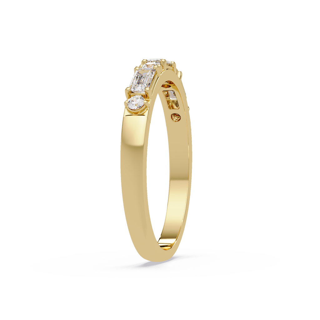 Emerald & Round Diamond Wedding Band | Alternating Emerald Cut Diamond Anniversary Ring