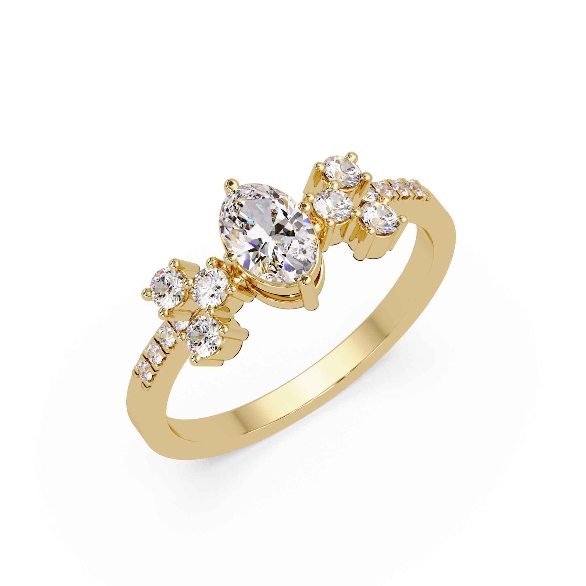 Oval Diamond Floral Engagement Ring