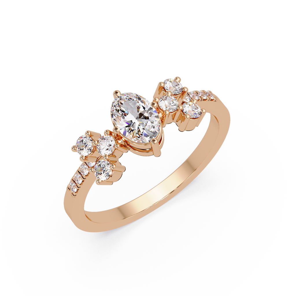 Oval Diamond Floral Engagement Ring