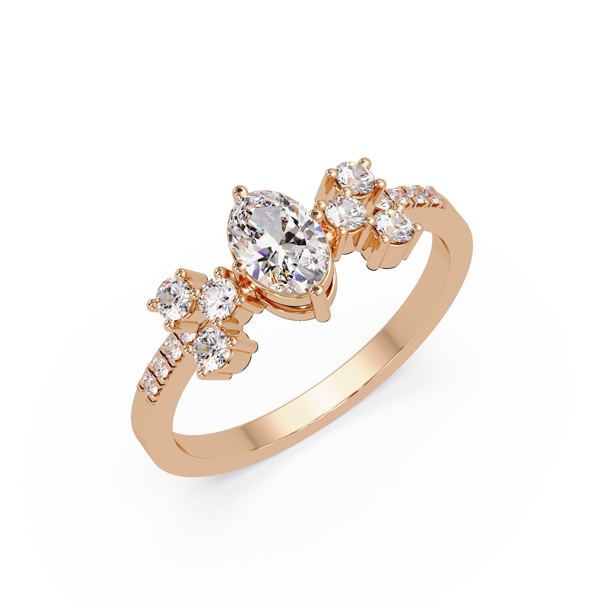Oval Diamond Floral Engagement Ring
