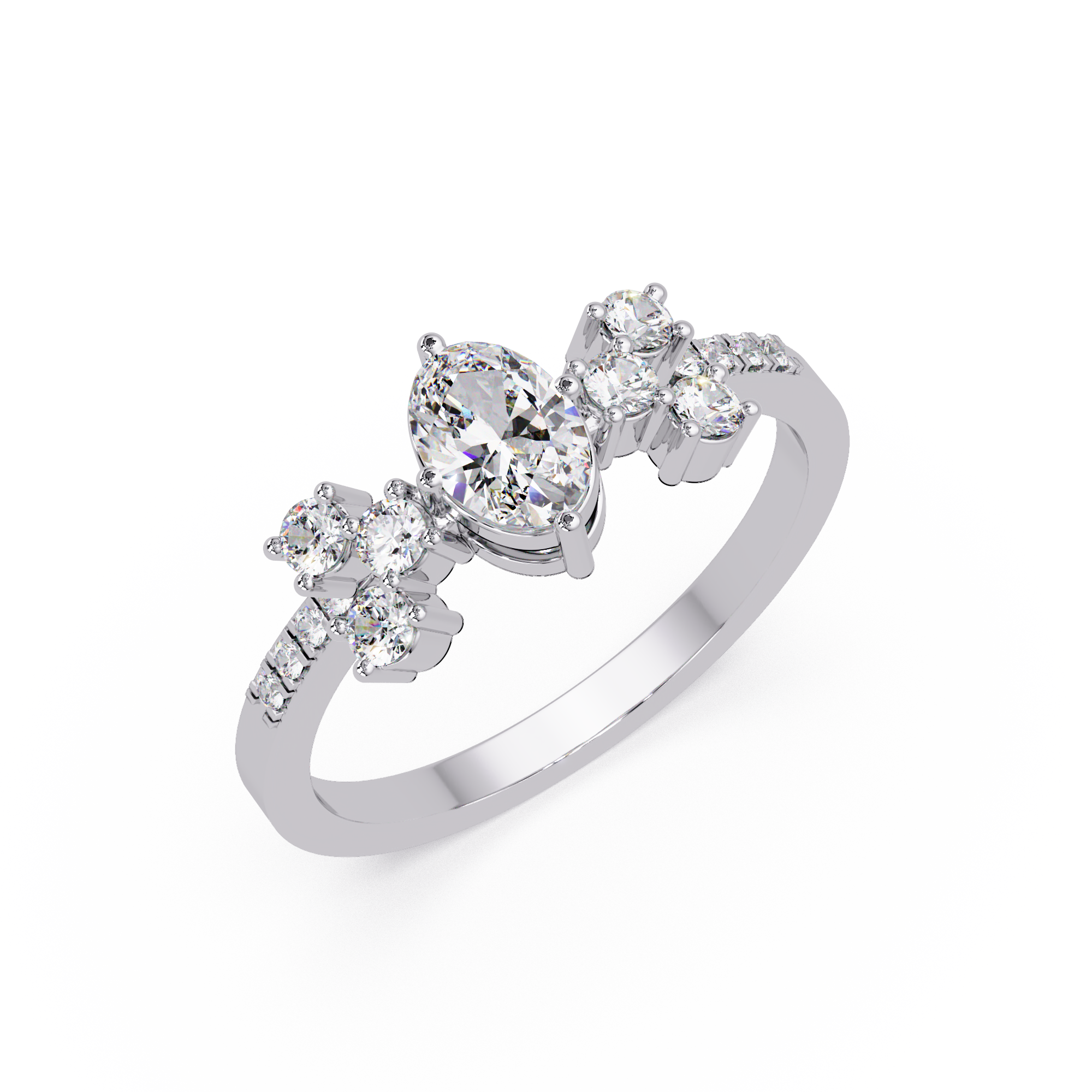 Oval Diamond Floral Engagement Ring