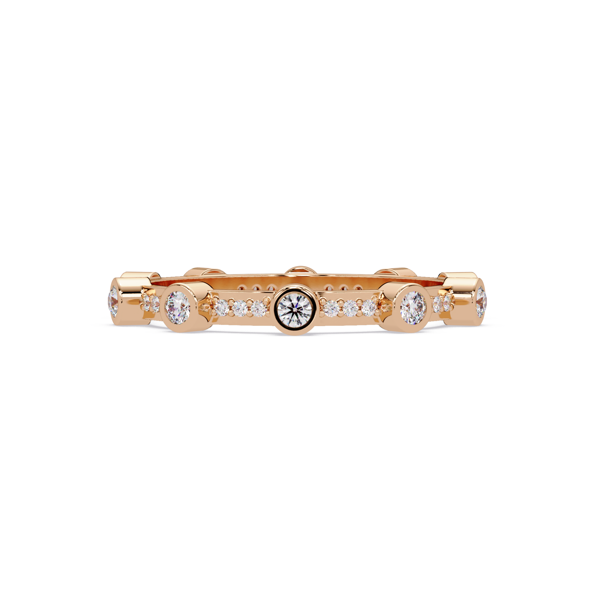 Round Cut Bezel Set Diamond Eternity Band in Gold