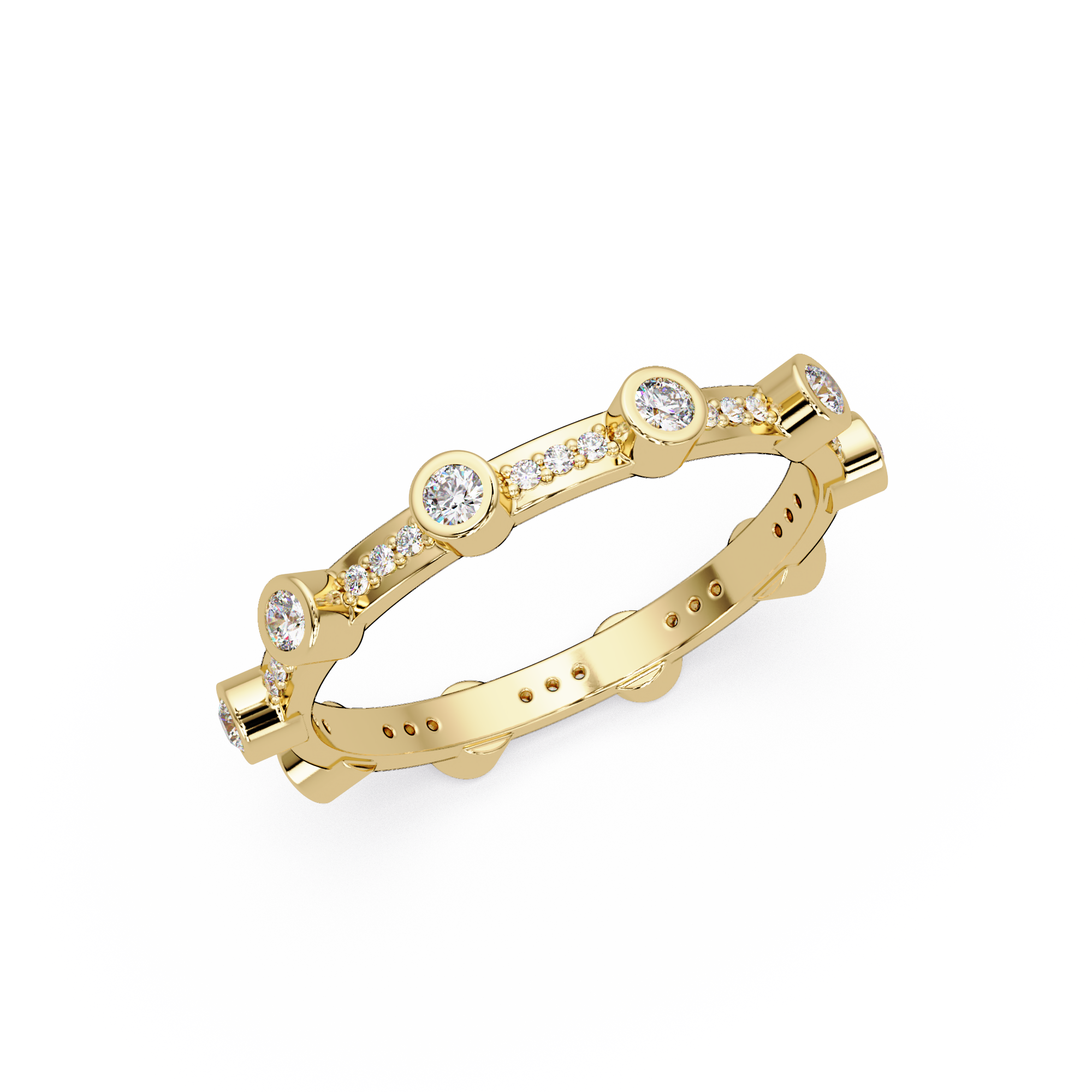Round Cut Bezel Set Diamond Eternity Band in Gold