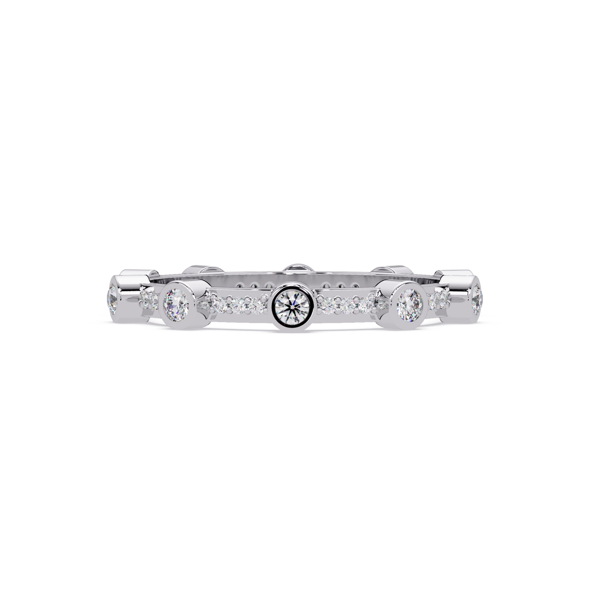 Round Cut Bezel Set Diamond Eternity Band in Gold