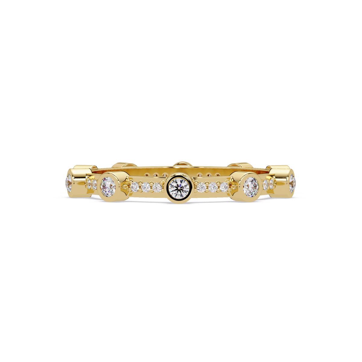 Round Cut Bezel Set Diamond Eternity Band in Gold