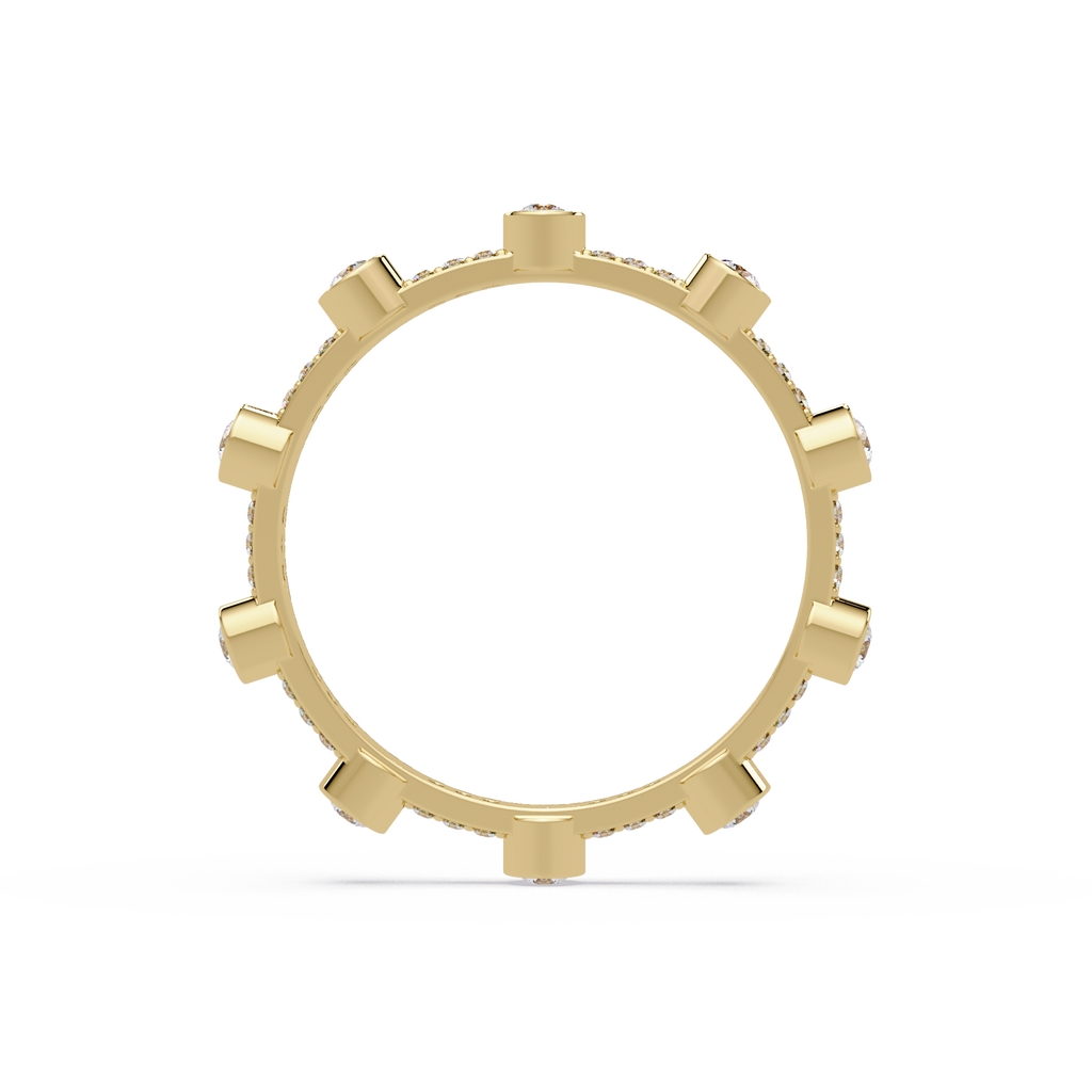 Round Cut Bezel Set Diamond Eternity Band in Gold