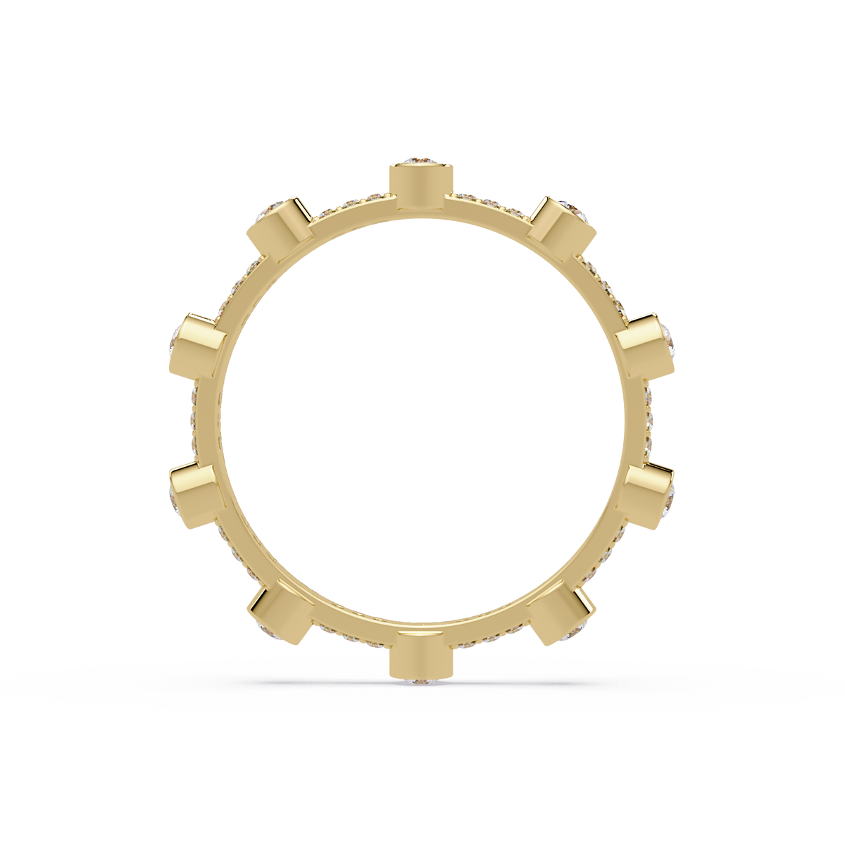 Round Cut Bezel Set Diamond Eternity Band in Gold