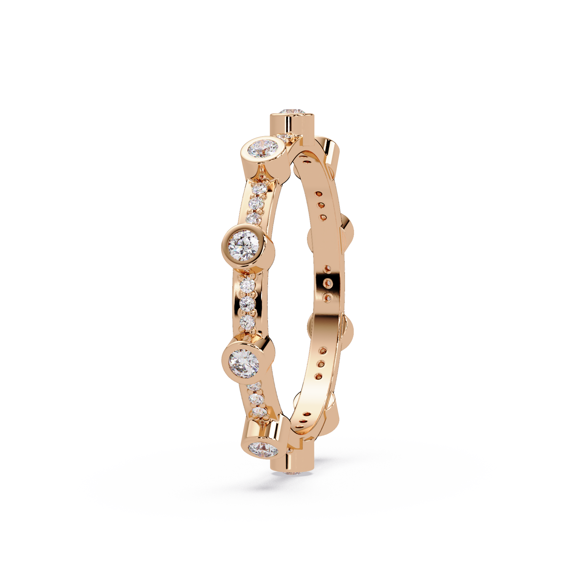 Round Cut Bezel Set Diamond Eternity Band in Gold